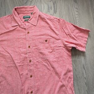 Orvis Hemp Blend Micro Check Short Sleeve Button Down Shirt Red Mens Large
